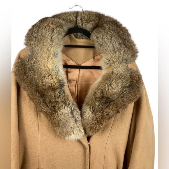 Jackie Stuart Juniors Wm’s Sz Sm Tan Wool Fur Collar Lined Tie Long Dress Coat - Picture 3 of 9